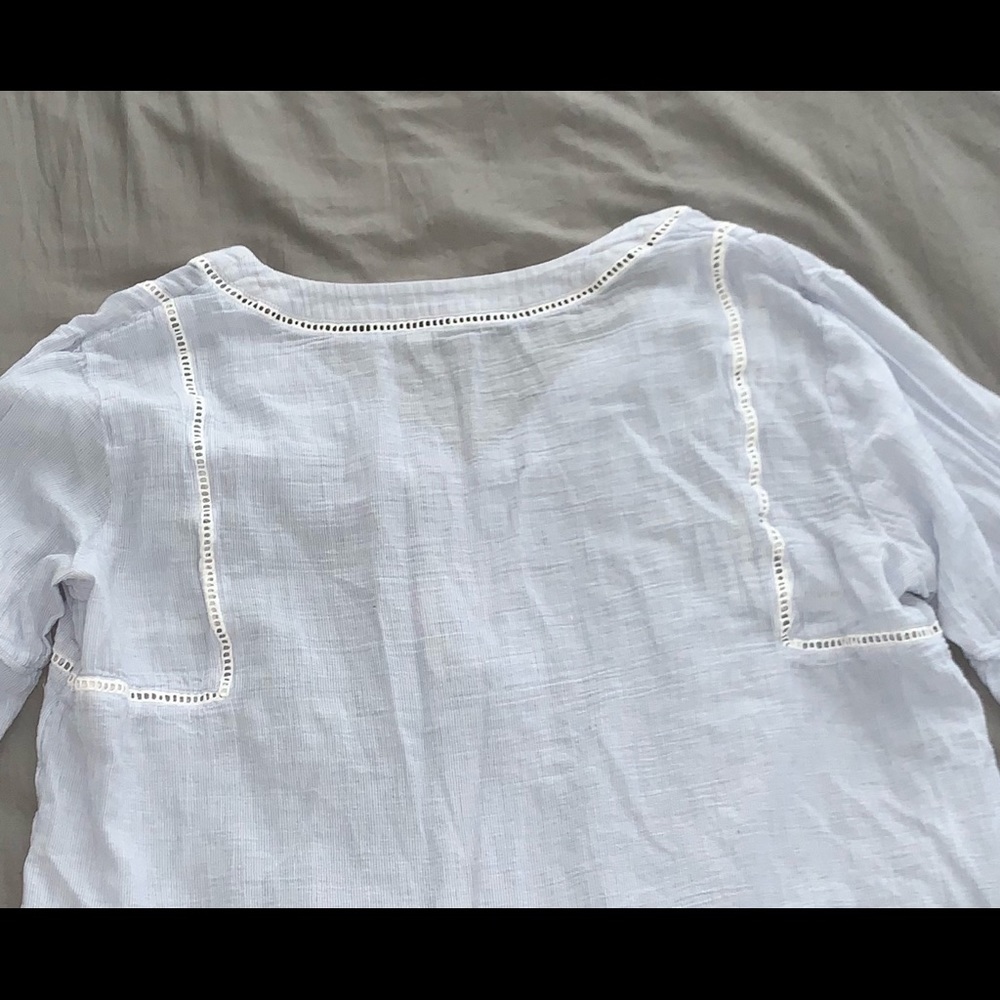 GAP long sleeve blouse Light Blue Striped Open Lace Detailing Ruffles XL Boho - Picture 3 of 16